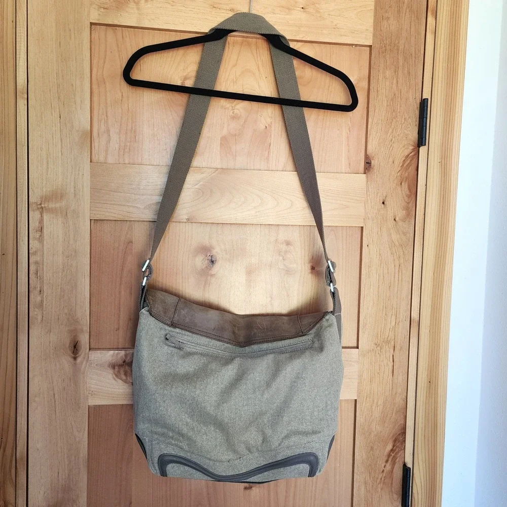 Keen Large Green Brown Leather Canvas Messenger Bag Laptop Book Bag Utility